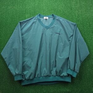 Izod Windbreaker Jacket Mens XL Green Vintage V-Neck Nylon Golf‎ Pullover Preppy